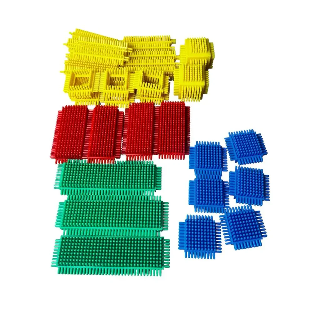 Vintage 1975 Playskool Bristle Blocks — Basic shapes Set in Original Tin